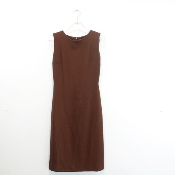 LAURA BIAGIOTTI Dress ROMA Lana Wool Brown Sheath 8 MEDIUM‎ Sleeveless Stretch - Picture 1 of 9